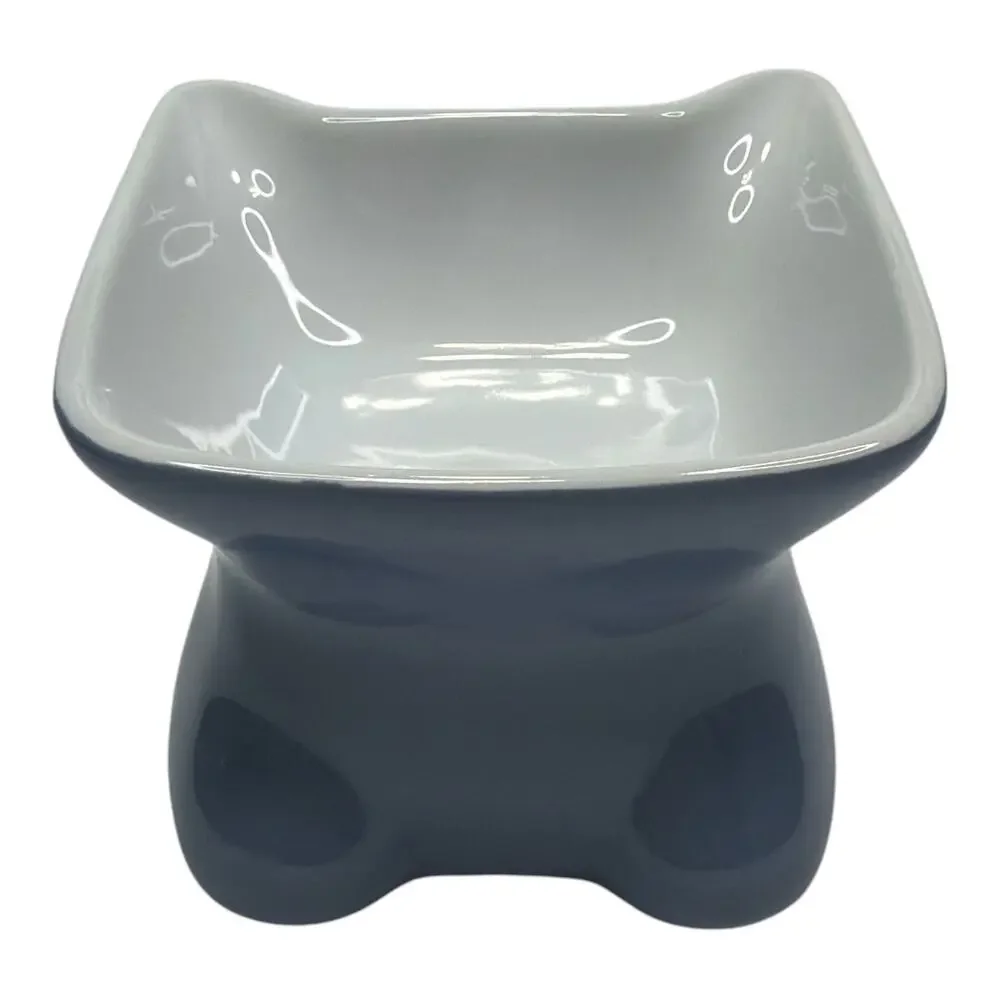 Whisker City Elevated Ceramic Cat Bowls Set of 2 Cute Ear Pet Dishes